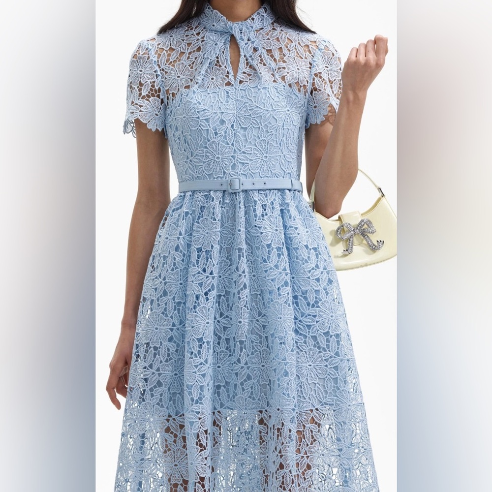 Self-Portrait Blue Guipure Lace A-Line Midi Dress - Picture 3 of 5